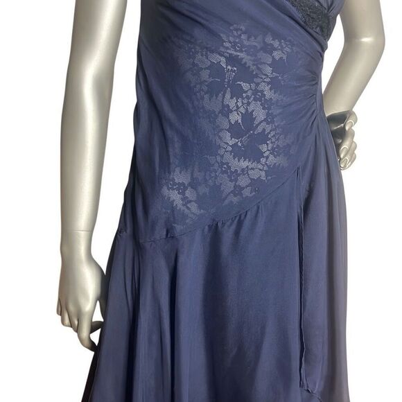 Meghan Silk Lace-Trim Dark Blue  Gown Dress 4 (024) - Picture 4 of 15